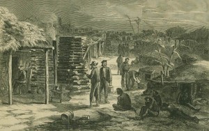 This image from the 4 March 1865 edition of Harper's Weekly depicts life at Camp Ford. The largest Confederate Army prison camp west of the Mississippi. (Source: Harper's Weekly, 4 March 1865; public domain).