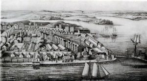 U.S. Naval Academy Barracks and temporary hospital, Annapolis, Maryland, c. 1861-1865 (public domain).