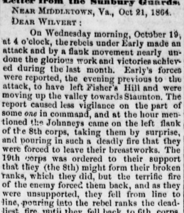 Henry D. Wharton Letter, 21 October 1864, Cedar Creek, part 1 (Sunbury American, 29 October 1864)