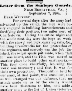 Henry D. Wharton Letter, 7 Sept 1864, Berryville Wounded, part 1 (Sunbury American, 24 September 1864)