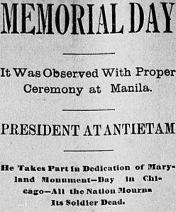 Memorial Day Headline, Ottumwa Courier, 31 May 1900 (public domain).