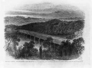 Chain Bridge Across the Potomac Above Georgetown Looking Toward Virginia, 1861 (The Illustrated London News, public domain).