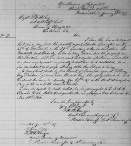 W. H. R. Hangen's Freedmen's Bureau Report re Alleged Assault by Freedman Tilberry Gray on White Covington, Louisiana Woman (31 January 1867, public domain).