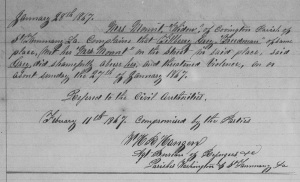 Washington H. R. Hangen's Freedmen's Bureau Report Re: Alleged Freedman's Assault of White Woman in Covington, LA (28 January 1867, public domain).